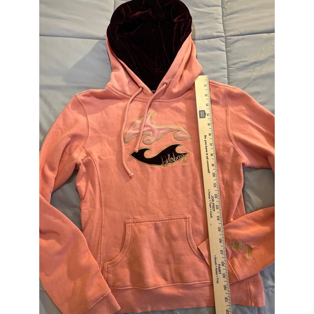 Y2K billabong salmon and burgundy velour hoodie cotton blend size M vintage‎